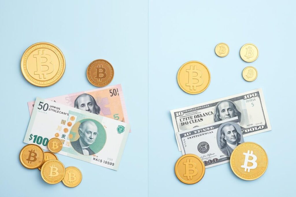 Comparison of traditional currency notes and digital currency representations for safe currency strategies