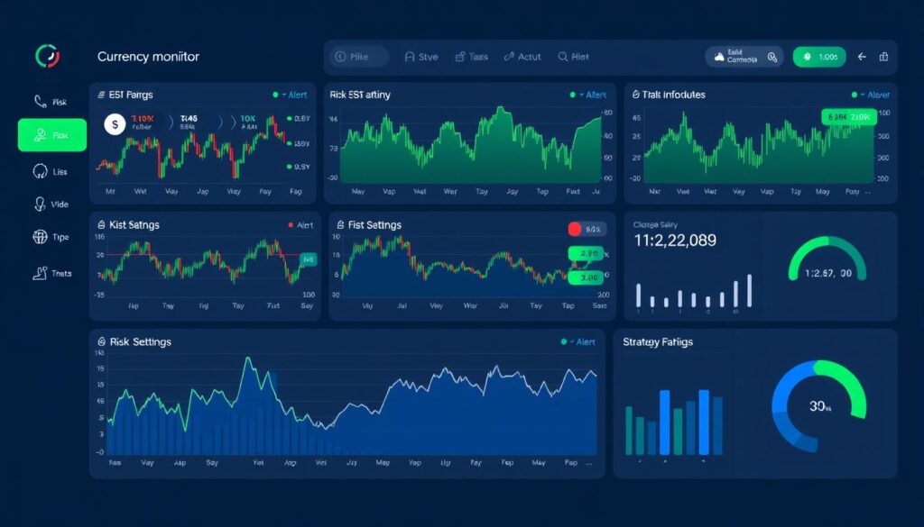 Dashboard showing currency monitoring tools and adjustment indicators for safe currency strategies
