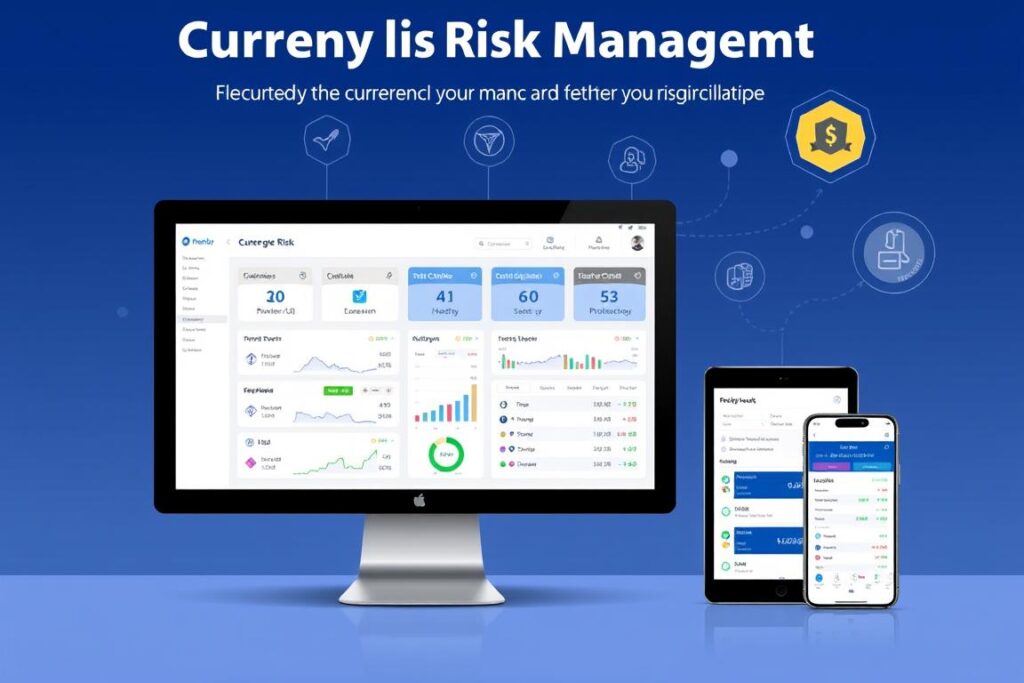 Mobile and desktop applications showing currency risk management tools for safe currency strategies