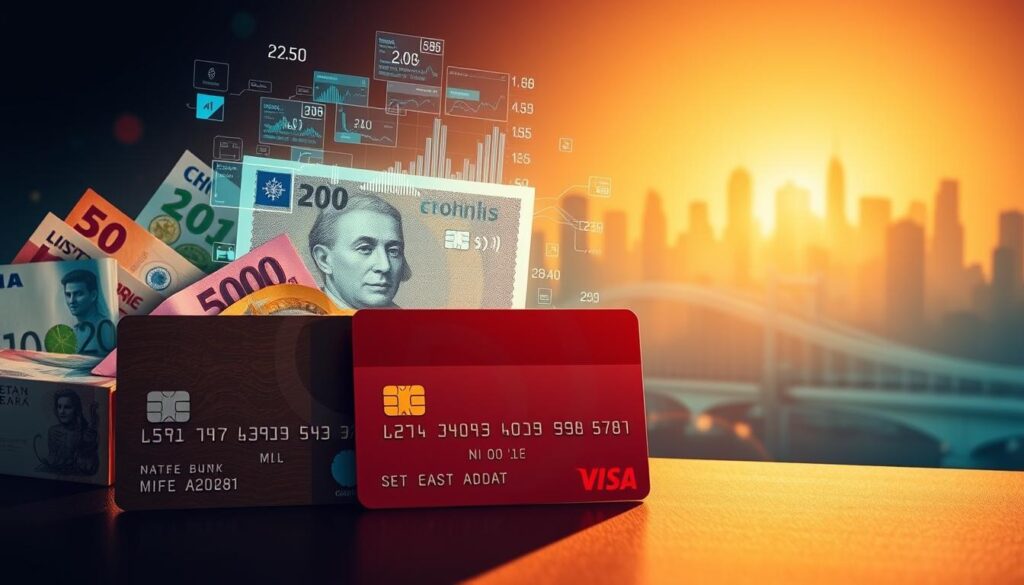 A vibrant financial landscape featuring a central bank note surrounded by various foreign currencies each with unique designs and hues The scene is illuminated by warm directional lighting casting long shadows and creating a sense of depth In the foreground a trio of multicurrency debit cards in different materials and textures symbolizing the flexibility and convenience of managing finances across borders The middle ground showcases a holographic display of exchange rates graphs and financial data conveying the analytical insights and decisionmaking capabilities of multicurrency accounts In the background a silhouetted cityscape with skyscrapers and bridges representing the global connectivity and international opportunities facilitated by multicurrency financial management A vibrant financial landscape featuring a central bank note surrounded by various foreign currencies each with unique designs and hues The scene is illuminated by warm directional lighting casting long shadows and creating a sense of depth In the foreground a trio of multi currency debit cards in different materials and textures symbolizing the flexibility and convenience of managing finances across borders The middle ground showcases a holographic display of exchange rates graphs and financial data conveying the analytical insights and decision making capabilities of multi currency accounts In the background a silhouetted cityscape with skyscrapers and bridges representing the global connectivity and international opportunities facilitated by multi currency financial management