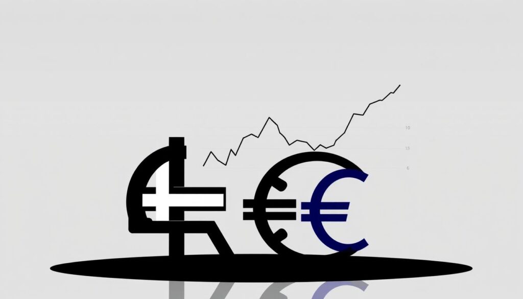 A high contrast digital illustration depicting the exchange rate between the Danish Krone and the Euro In the foreground a pair of stacked currency symbols representing the DKK and EUR rendered in a bold stylized font Behind them a dynamic line graph chart showing the historical fluctuation of the exchange rate rendered in a minimalist data visualization style with clean gridlines and tick marks The background is a muted gradient filled abstract plane evoking a sense of financial authority and global economic connectivity The overall composition is balanced with a sleek modern aesthetic that conveys the stability and reliability of the Danish Krones relationship to the Euro