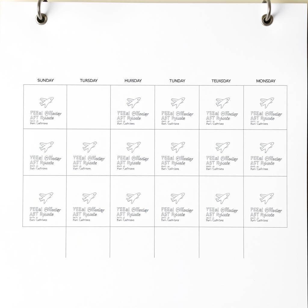 Calendar showing frequent international travel dates