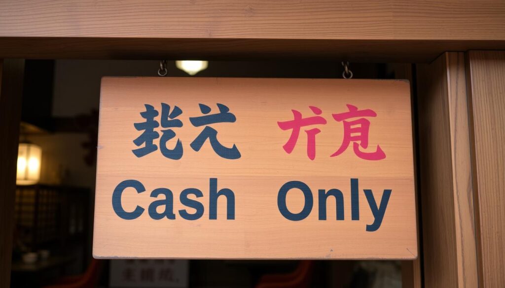 Cash only sign in Japanese and English at a traditional restaurant
