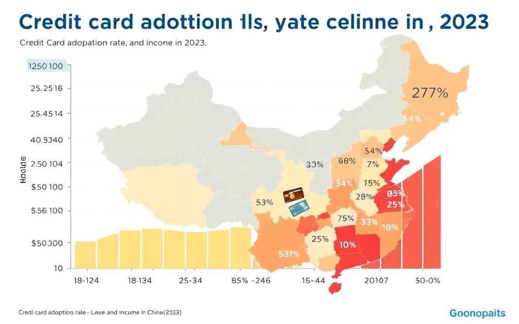 Chart showing credit card adoption rates by age group and income level in China Chart showing credit card adoption rates by age group and income level in China