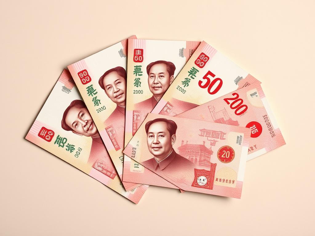 Chinese Yuan banknotes featuring Mao Zedong representing Chinas growing currency influence in Asia Chinese Yuan banknotes featuring Mao Zedong representing Chinas growing currency influence in Asia