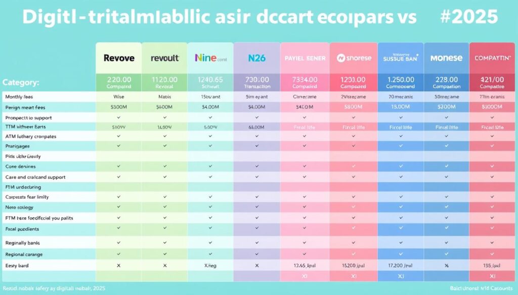 Comparison chart of top digital nomad bank accounts 2025 showing fees features and regional compatibility Comparison chart of top digital nomad bank accounts 2025 showing fees features and regional compatibility