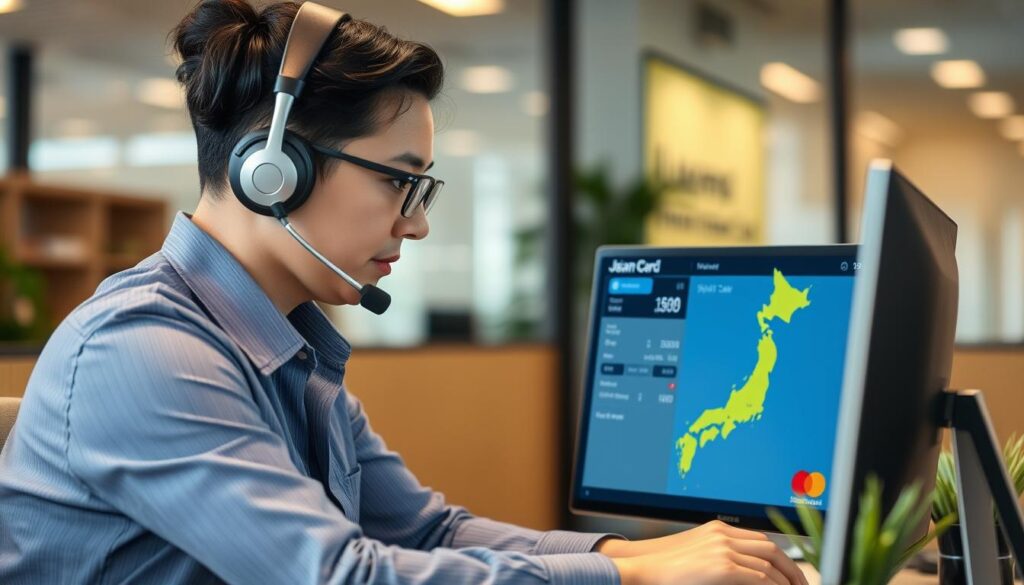 Credit card customer service representative helping with Japan travel issues