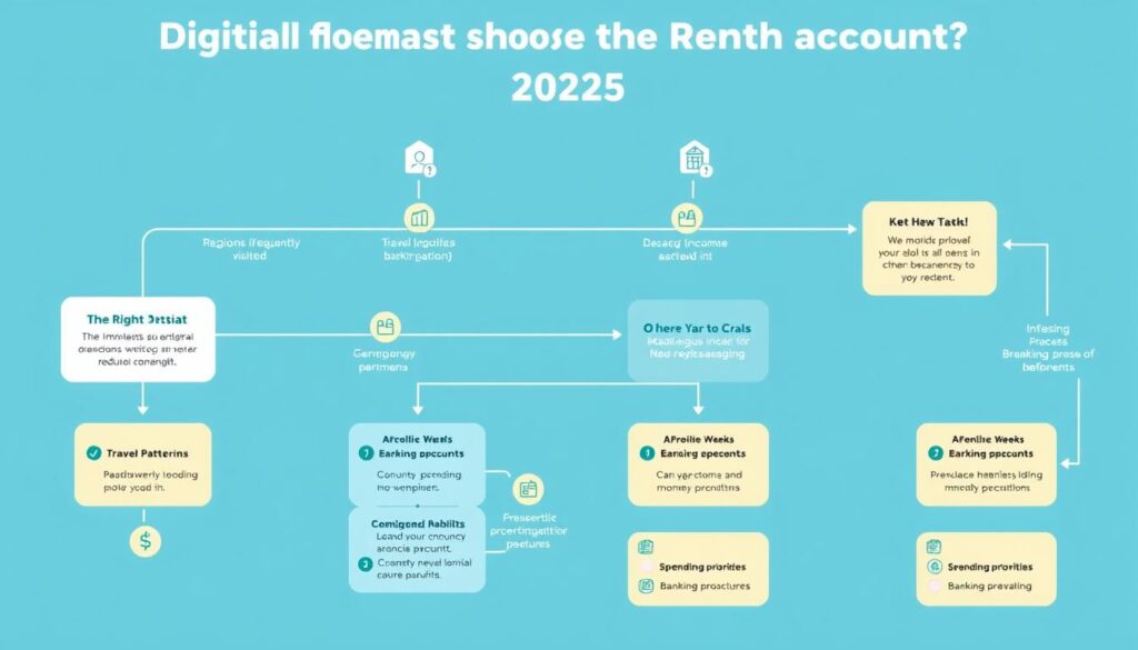 Decision flowchart for selecting the ideal digital nomad bank account based on travel patterns income sources and financial needs in 2025 Decision flowchart for selecting the ideal digital nomad bank account based on travel patterns income sources and financial needs in 2025