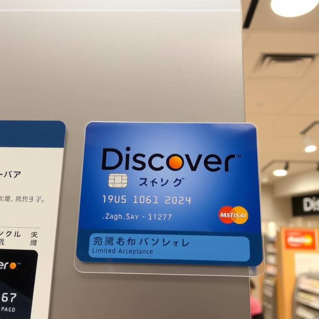Discover card logo with limited acceptance notice in Japan