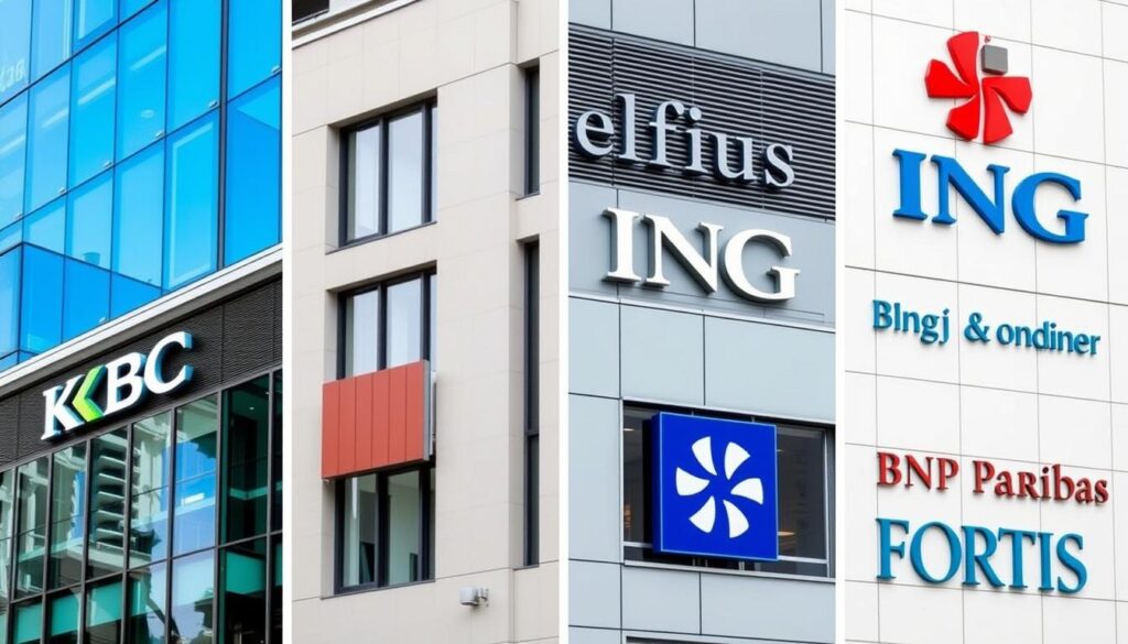 Major Belgian bank buildings including KBC Belfius ING and BNP Paribas Fortis