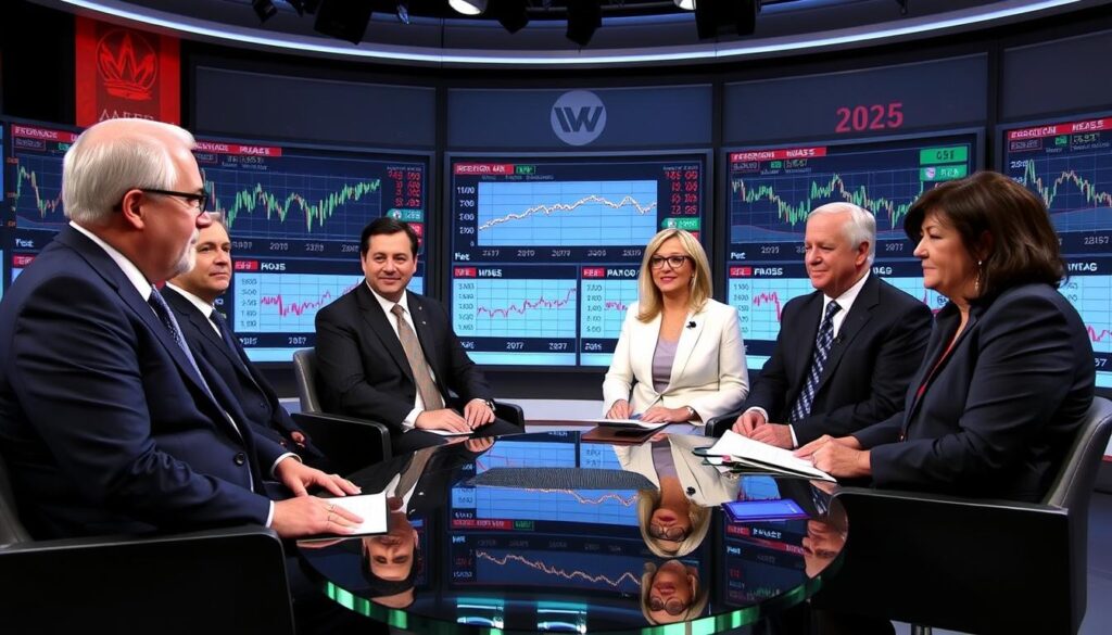 Panel of economic experts discussing 2025 recession forecasts Panel of economic experts discussing 2025 recession forecasts