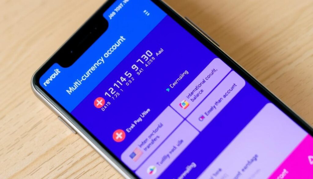 Revolut app showing multi currency account features and international transfer options