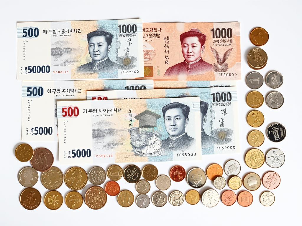 South Korean Won banknotes featuring historical figures representing Koreas economic strength South Korean Won banknotes featuring historical figures representing Koreas economic strength