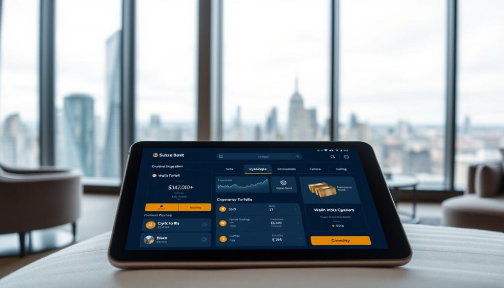 Suisse Bank interface showing crypto integration wealth management tools and premium banking features for affluent digital nomads in 2025 Suisse Bank interface showing crypto integration wealth management tools and premium banking features for affluent digital nomads in 2025