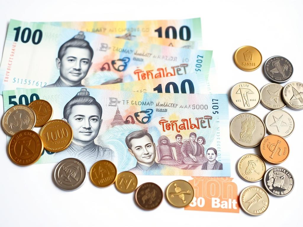 Thai Baht currency notes and coins an important currency for tourism and trade in Southeast Asia Thai Baht currency notes and coins an important currency for tourism and trade in Southeast Asia