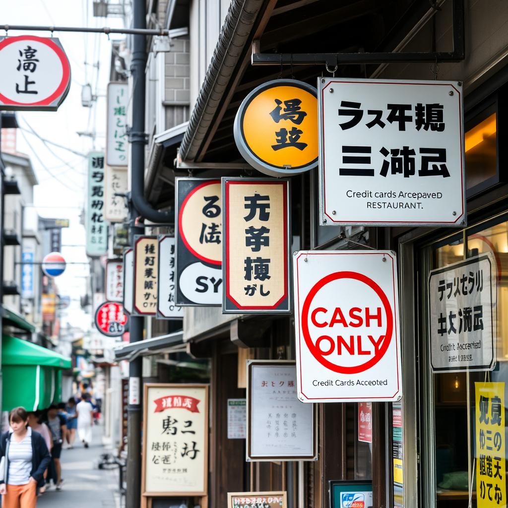 Tourist area in Kyoto with mixed payment options