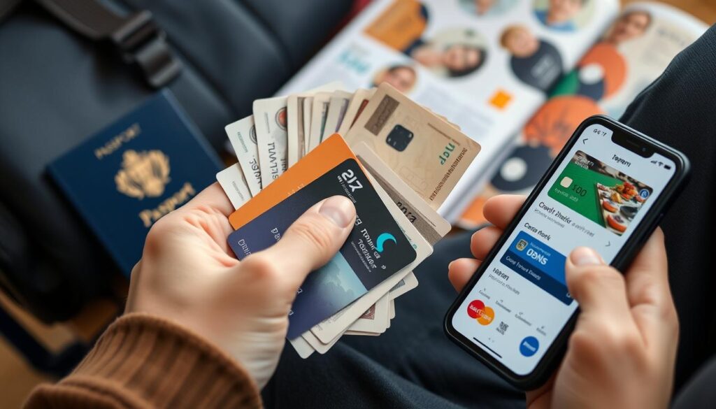 Tourist preparing credit cards and yen for Japan trip