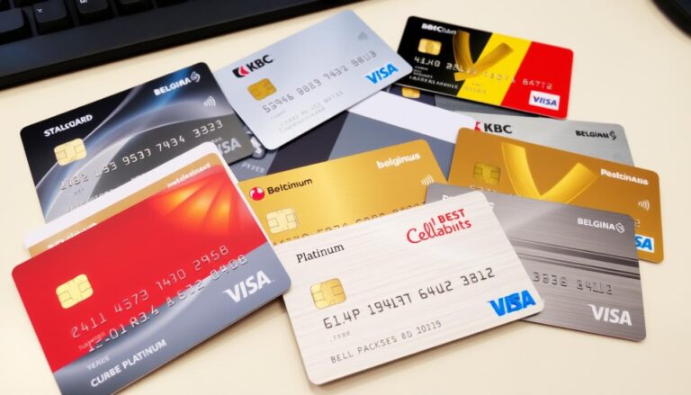 Various Belgium credit card types displayed including standard, gold, and platinum options