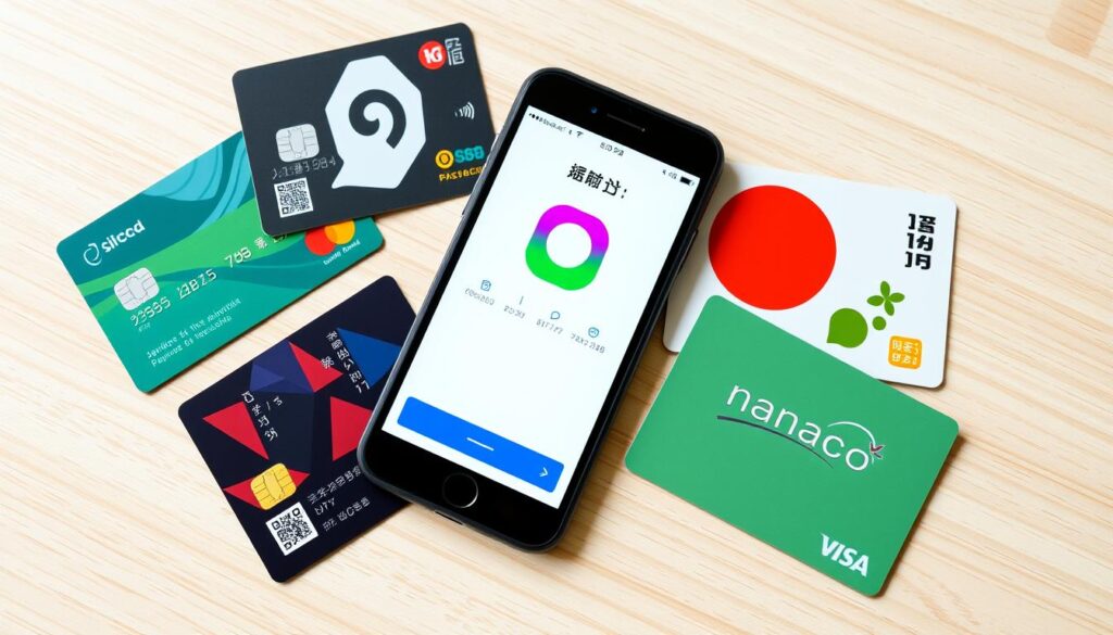 Various Japanese payment cards and mobile payment options