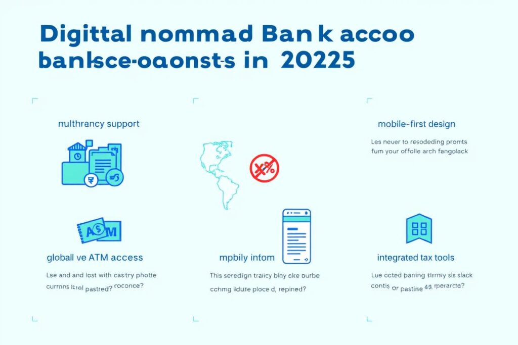 Visual comparison of key digital nomad banking features in 2025 showing multicurrency support global ATM access and mobile banking Visual comparison of key digital nomad banking features in 2025 showing multi currency support global ATM access and mobile banking