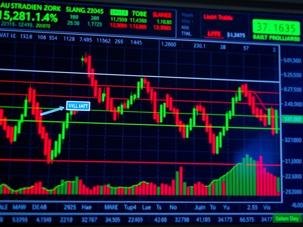 Volatile market chart with trading indicators