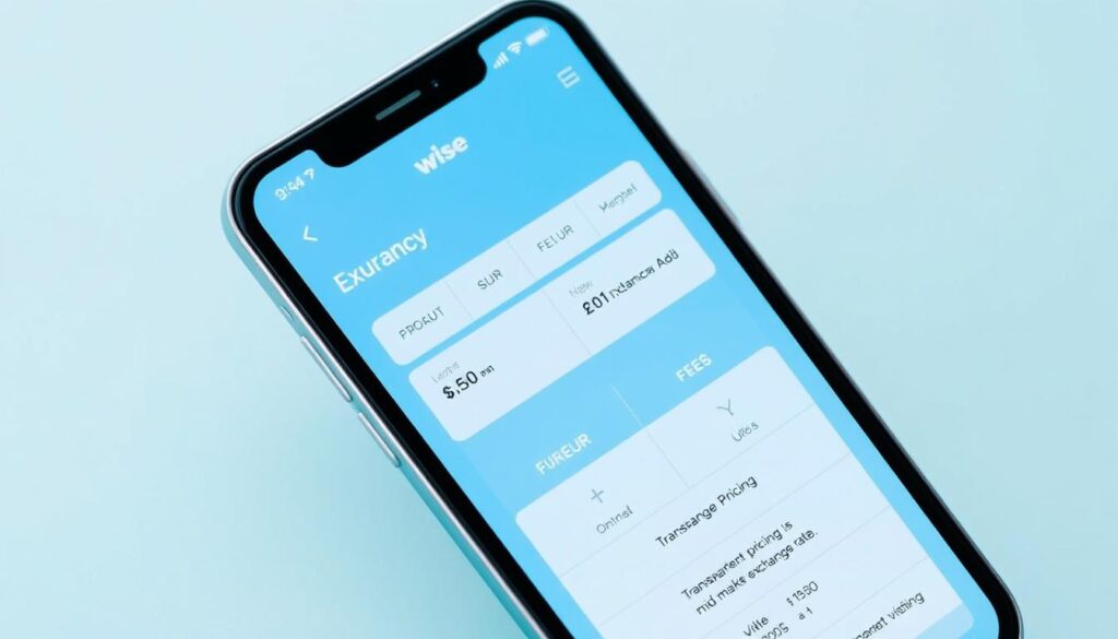 Wise app interface showing currency exchange with transparent fee structure