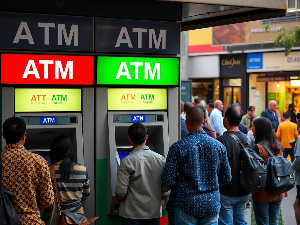 ATM machines in Addis Ababa with people withdrawing Ethiopian birr ATM machines in Addis Ababa with people withdrawing Ethiopian birr