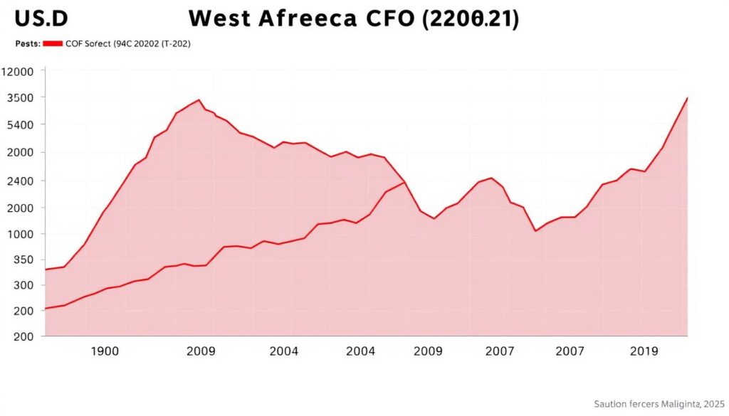 Five year historical chart of USD to West African CFA Franc exchange rates