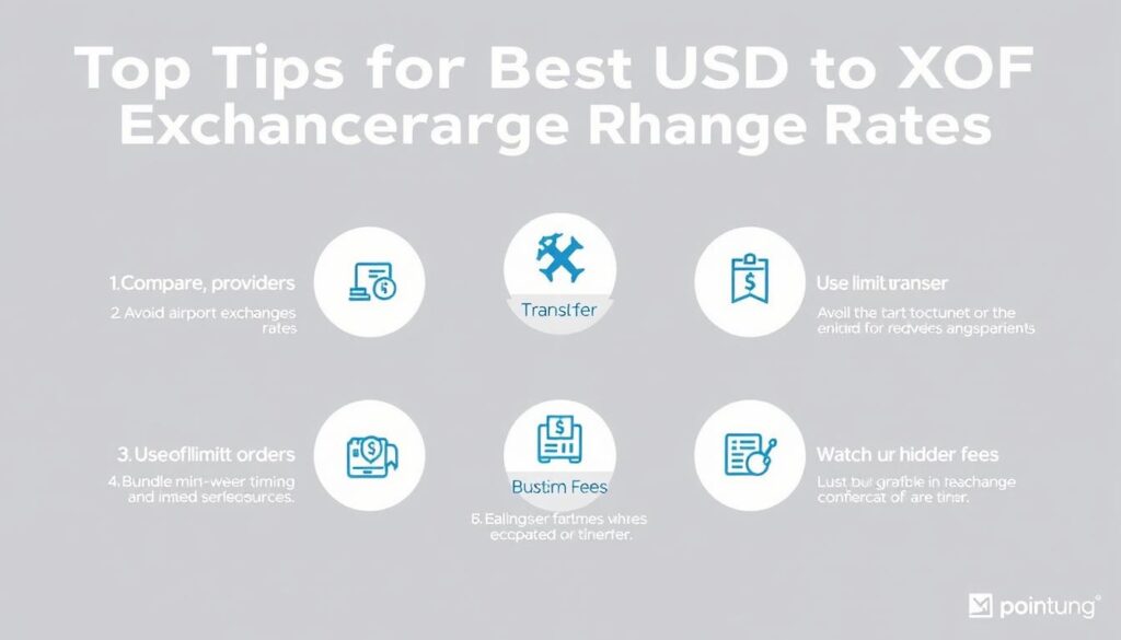 Infographic showing tips for getting the best USD to XOF exchange rates