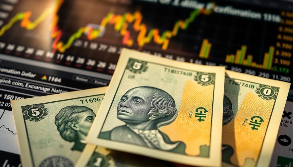 A close up view of Liberian dollar bills with their distinctive green and yellow design arranged against a backdrop of financial charts and graphs The lighting is warm and natural creating a sense of depth and texture The image captures the interplay between the physical currency and the underlying economic data conveying the current state of the Liberian dollar's exchange rate within the broader context of the nation's financial landscape.