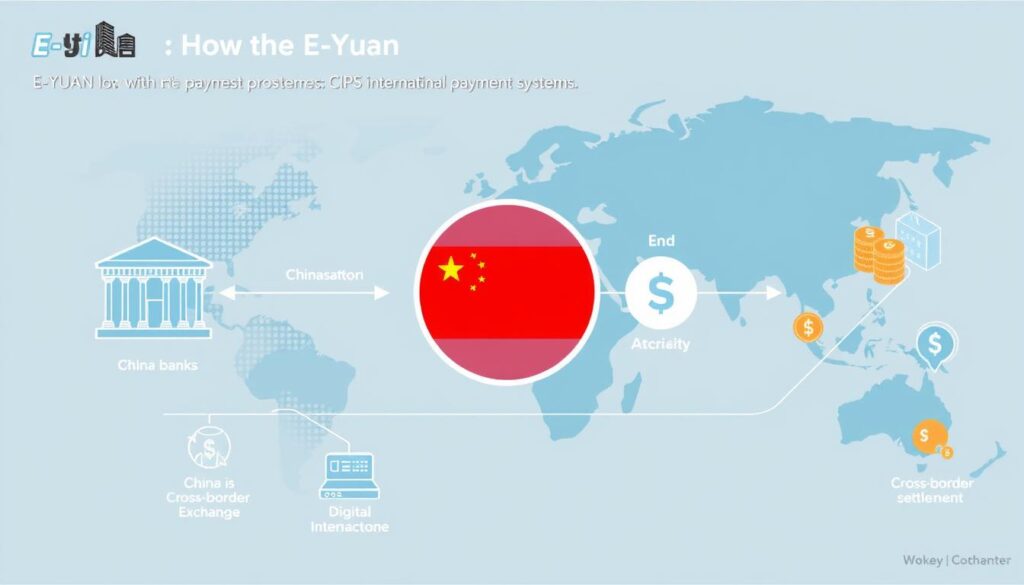 Diagram showing how E Yuan fits into international payment systems