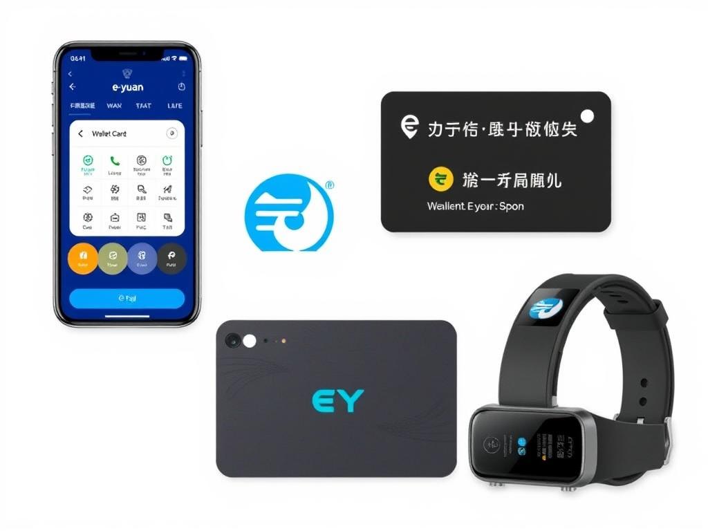 Different types of E Yuan wallets showing hardware and software options