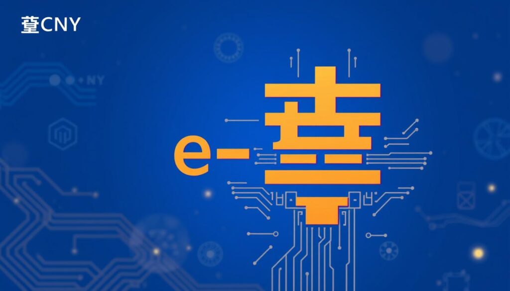 Digital representation of the E Yuan currency symbol with Chinese characters and digital elements