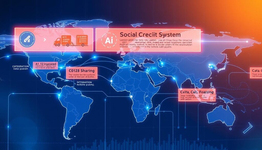 Futuristic visualization of the evolution of Chinas Social Credit System and its potential global influence
