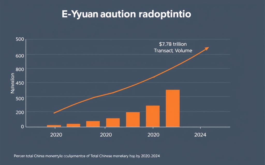 Graph showing E Yuan adoption rates and transaction volumes from 2020 2024