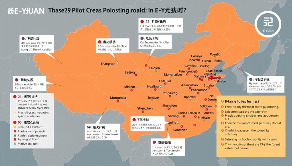 Map of China showing the 29 pilot areas where E Yuan is being tested
