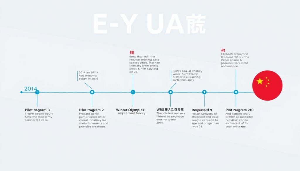 Timeline showing key milestones in the E Yuan development from 2014 to present day