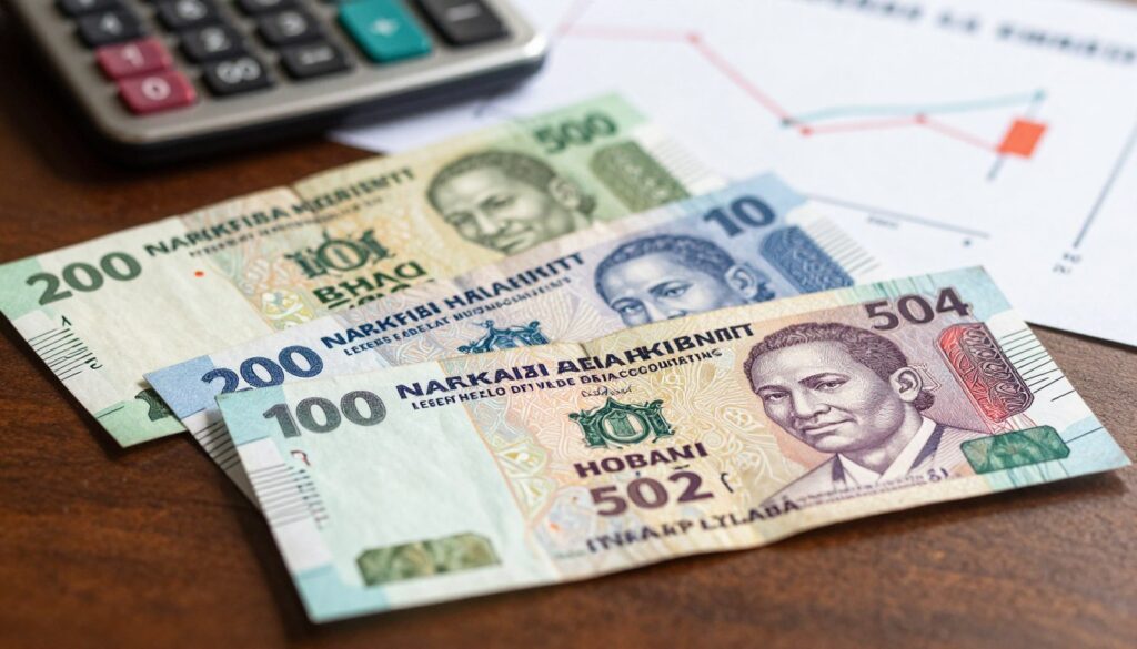 A detailed closeup shot of various denominations of Nigerian banknotes prominently featuring the 200 500 and 1000 Naira notes laid out on a dark wooden table In the foreground the intricate designs and bright colors of the banknotes should be clearly visible showcasing their unique security features and cultural motifs In the middle ground a subtle hint of a calculator and a currency exchange chart can be placed emphasizing the theme of currency The background should be softly blurred to keep the focus on the banknotes with warm diffused lighting casting gentle shadows to enhance texture The overall mood is informative and professional ideal for an educational context about Nigerian currency A detailed close up shot of various denominations of Nigerian banknotes prominently featuring the 200 500 and 1000 Naira notes laid out on a dark wooden table In the foreground the intricate designs and bright colors of the banknotes should be clearly visible showcasing their unique security features and cultural motifs In the middle ground a subtle hint of a calculator and a currency exchange chart can be placed emphasizing the theme of currency The background should be softly blurred to keep the focus on the banknotes with warm diffused lighting casting gentle shadows to enhance texture The overall mood is informative and professional ideal for an educational context about Nigerian currency